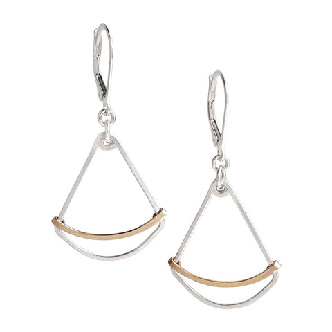 Golden fan earrings by Freshie & Zero featuring intricate fan-shaped design and gold-tone metal.