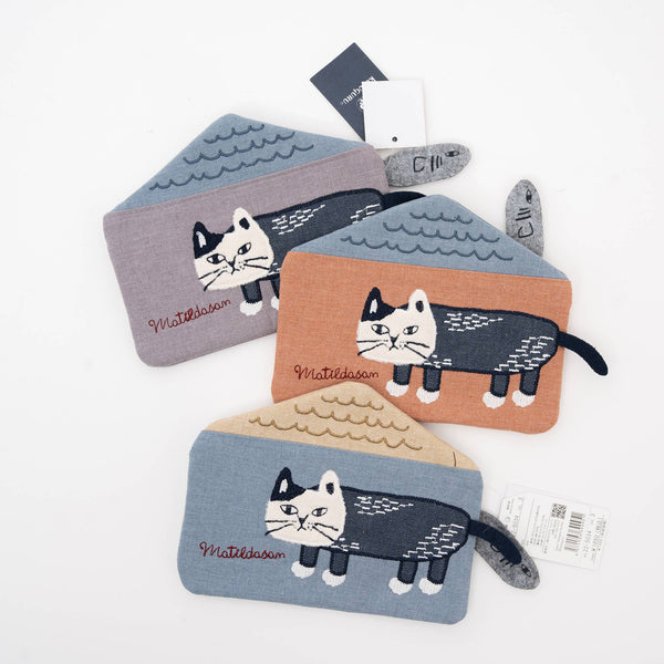 Embroidered Cat Pouch - Gray | Kusuguru Japan - Freshie & Zero Studio Shop