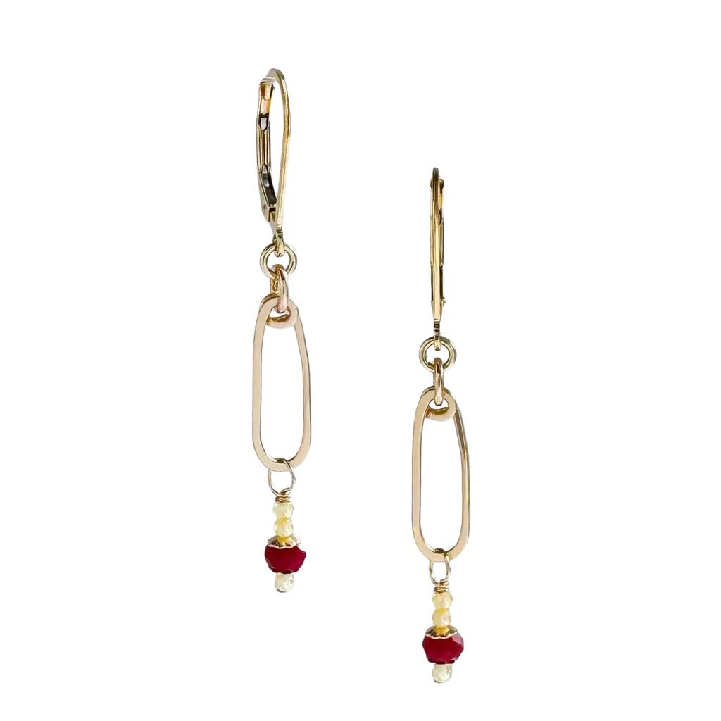Gold Argan Drop Earrings - cherry red + butter yellow - Freshie & Zero Studio Shop