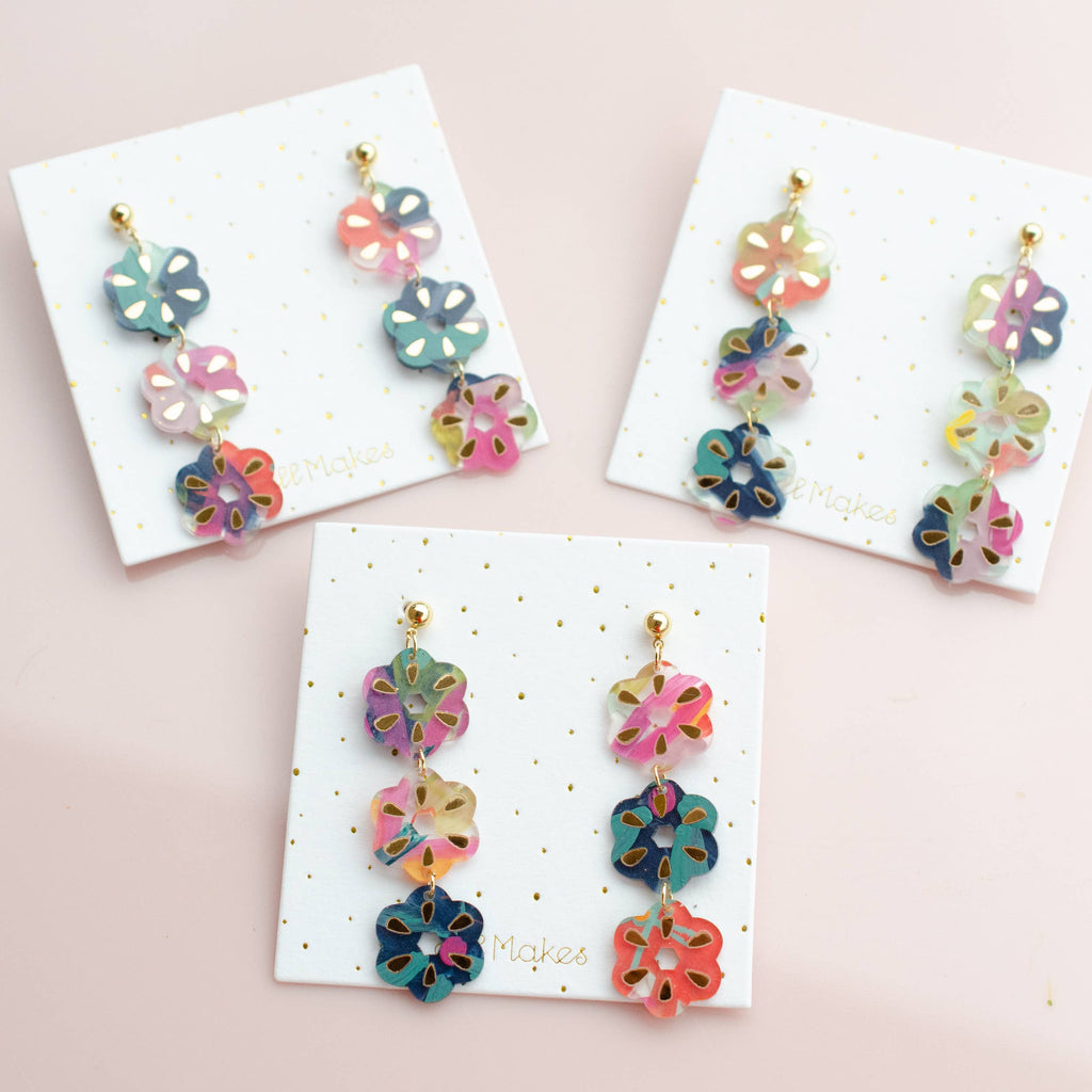 Colorful Handpainted Delilah Flower Dangle Earrings - Freshie & Zero Studio Shop