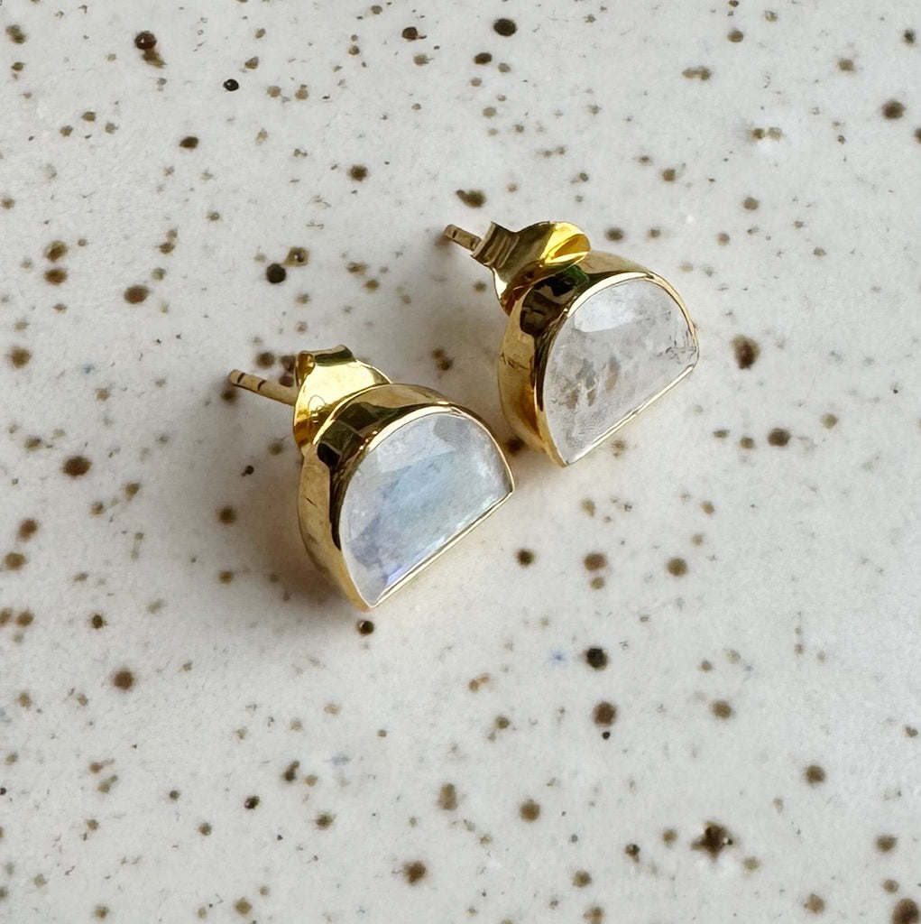 Half Moon Gemstone Stud Earrings: Moonstone - Freshie & Zero Studio Shop