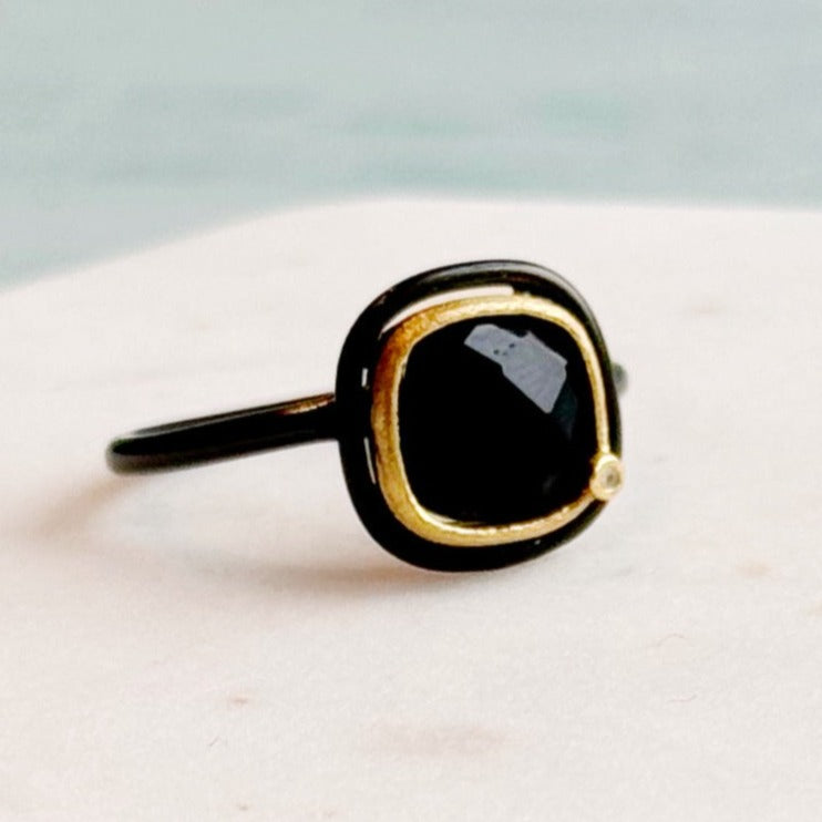 Cushion Ring: Black & Gold Gemstone Diamond by Felix Z - Freshie & Zero Studio Shop