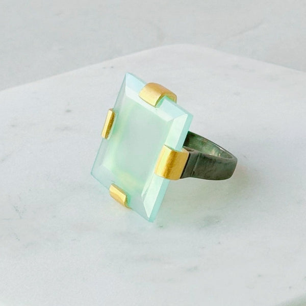 Faceted Square Blue Chalcedony Bold Ring - Freshie & Zero Studio Shop
