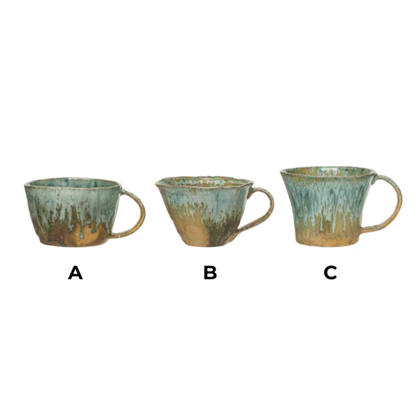 Green Reactive Glaze Stoneware Mugs - Freshie & Zero Studio Shop
