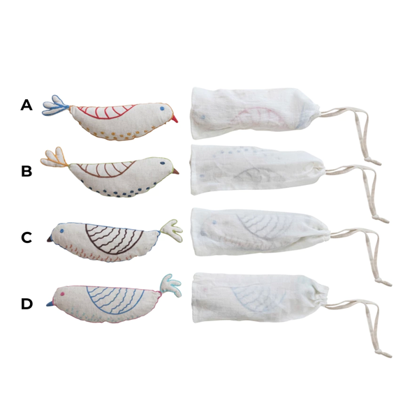 Bird Embroidered Cotton and Linen Hot & Cold Pack - Freshie & Zero Studio Shop