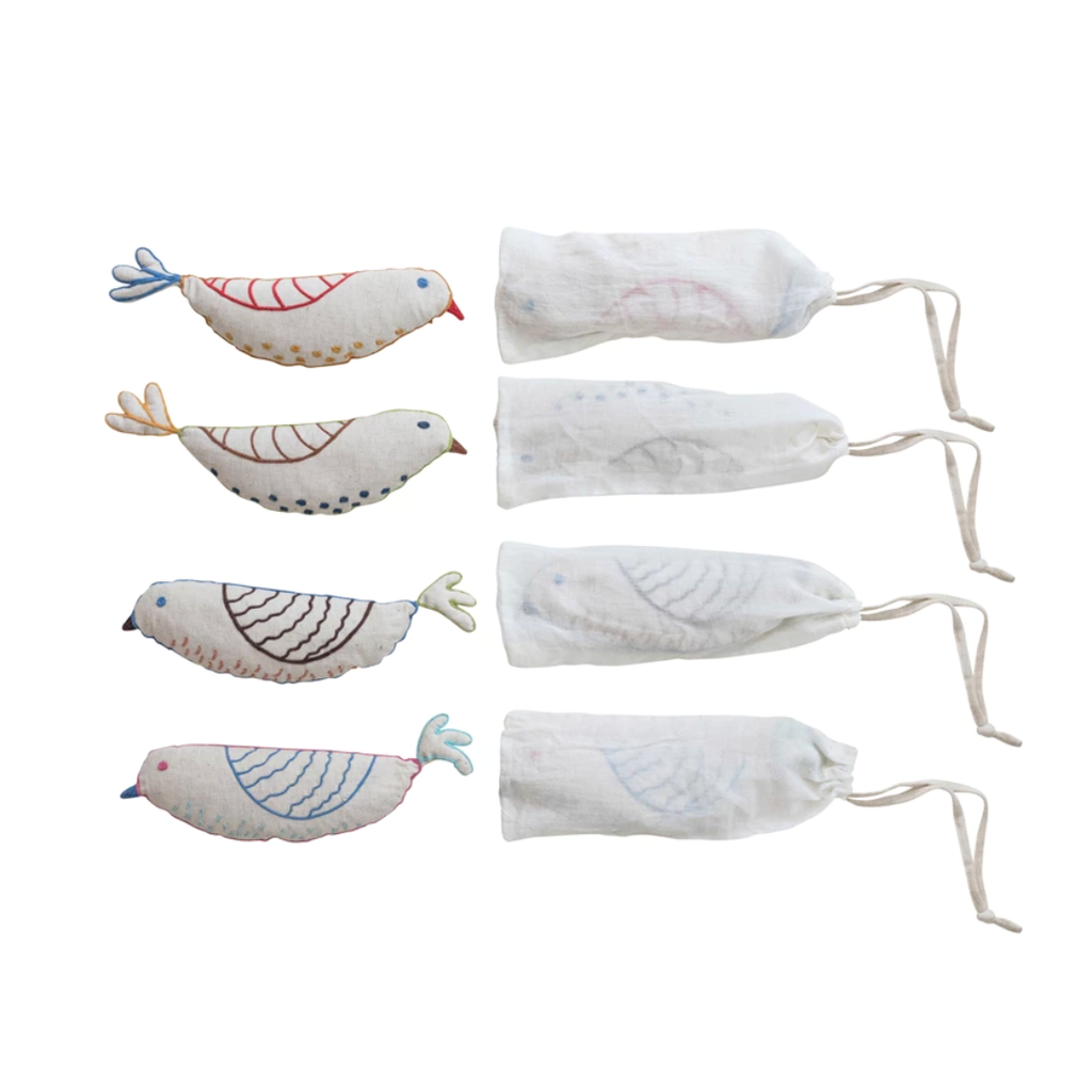 Bird Embroidered Cotton and Linen Hot & Cold Pack - Freshie & Zero Studio Shop