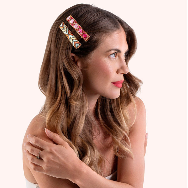 Embroidered Hair Clips - Fuchsia/Summer Deco - Freshie & Zero Studio Shop