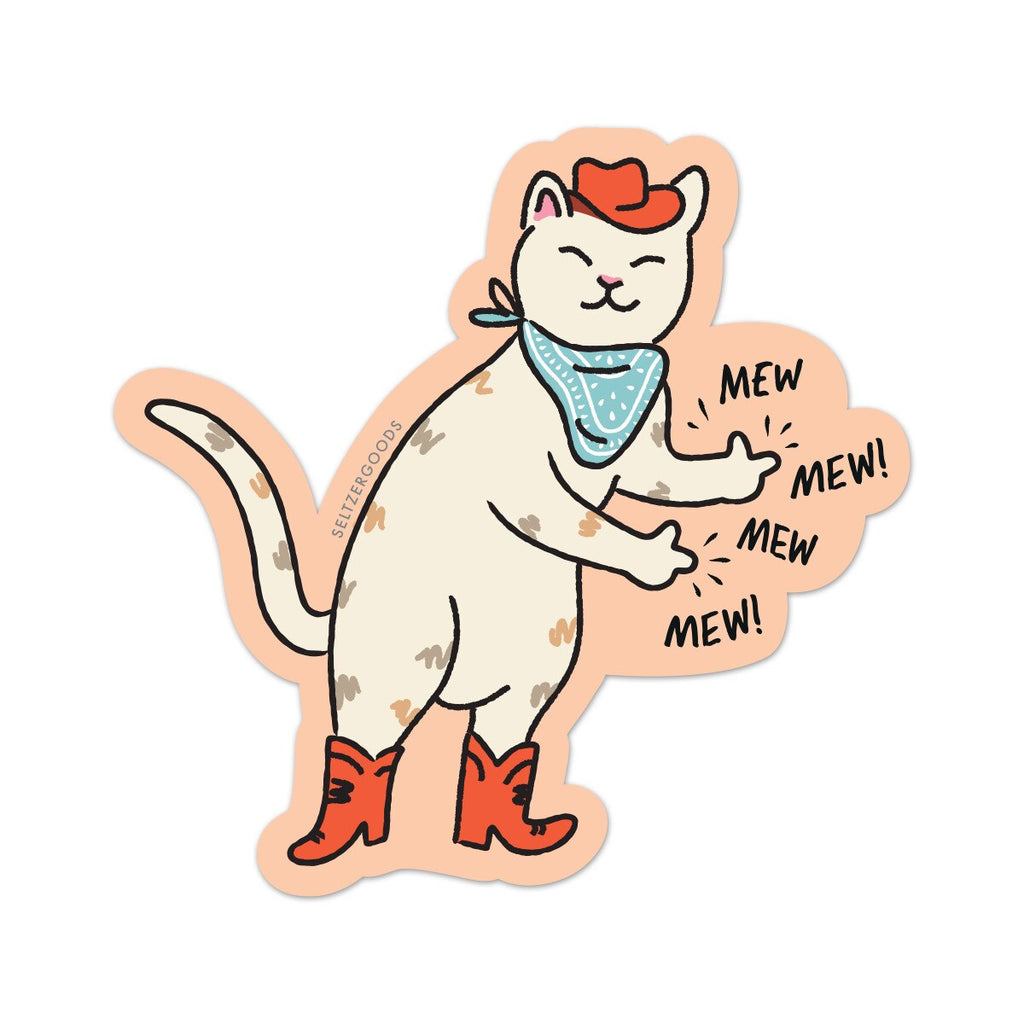Cowboy Cat Mew! Mew! Mew! Sticker - Freshie & Zero Studio Shop