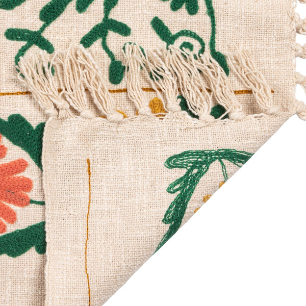 Floral Embroidered Cotton Slub Tasseled Throw Blanket - Freshie & Zero Studio Shop