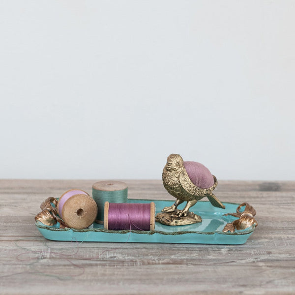 Coquette Aqua Blue Metal Tray with Gold Bows - Freshie & Zero Studio Shop