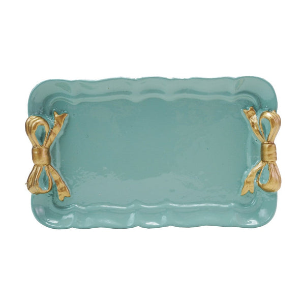 Coquette Aqua Blue Metal Tray with Gold Bows - Freshie & Zero Studio Shop