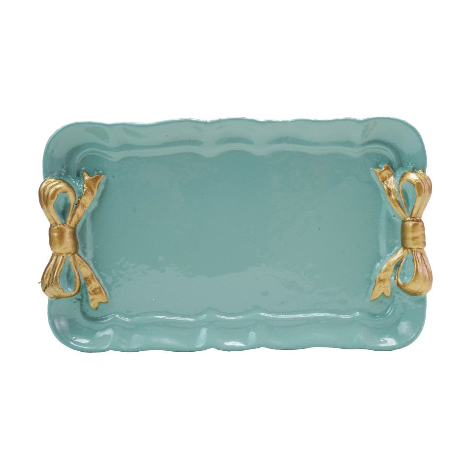 Coquette Aqua Blue Metal Tray with Gold Bows - Freshie & Zero Studio Shop