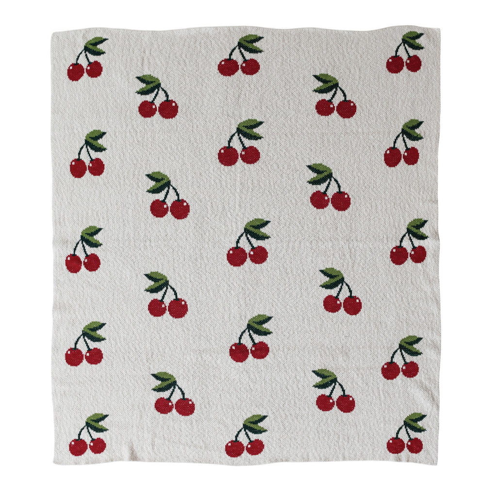 Cherries Soft Cotton Knit Throw Blanket - Freshie & Zero Studio Shop