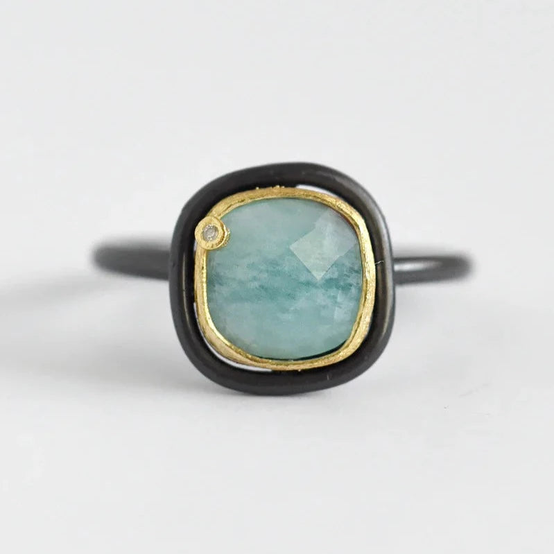 Cushion Ring: Black & Gold Gemstone Diamond by Felix Z - Freshie & Zero Studio Shop