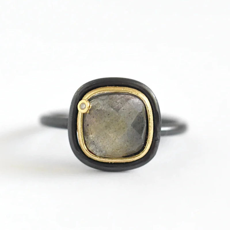 Cushion Ring: Black & Gold Gemstone Diamond by Felix Z - Freshie & Zero Studio Shop