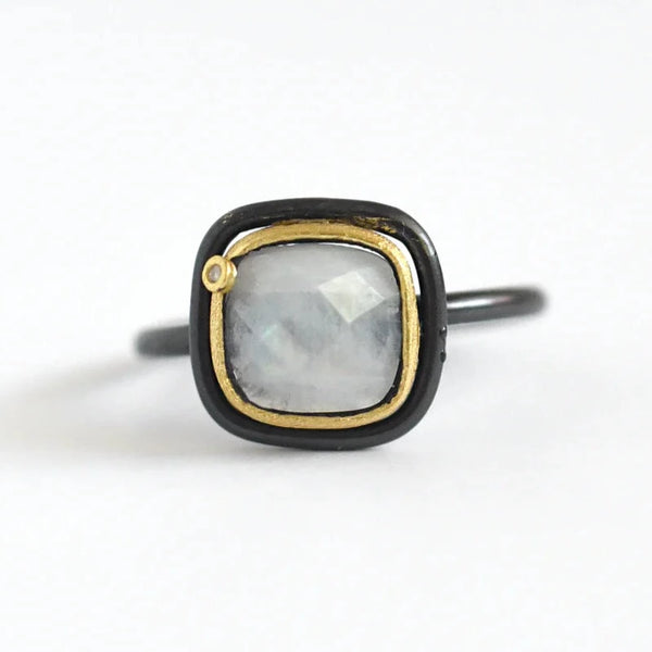 Cushion Ring: Black & Gold Gemstone Diamond by Felix Z - Freshie & Zero Studio Shop