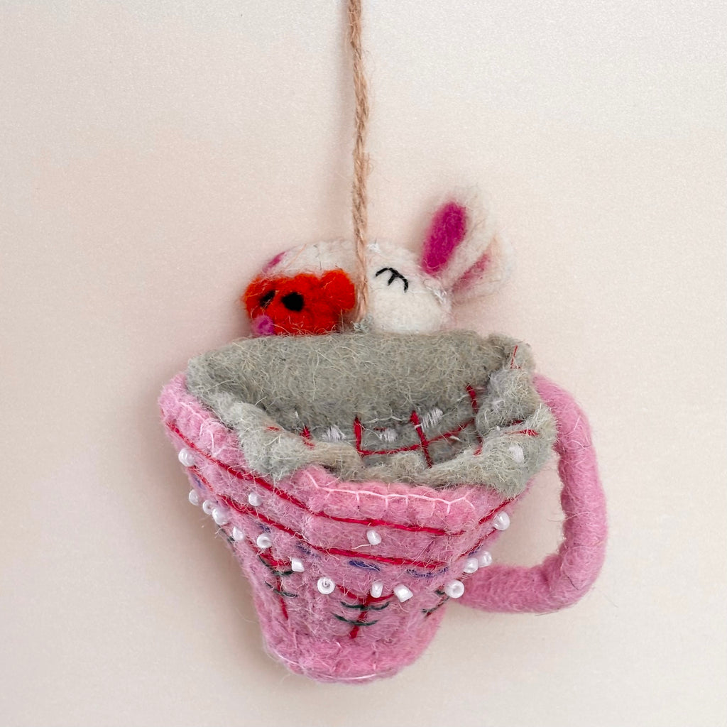 Felt Mouse In Teacup Ornaments - Freshie & Zero Studio Shop