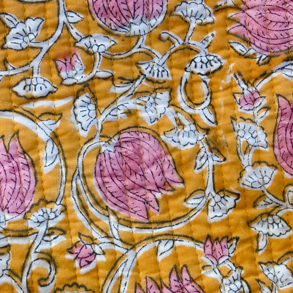 Goldenrod and Pink Floral Cotton Voile Quilted Zip Pouch - Freshie & Zero Studio Shop