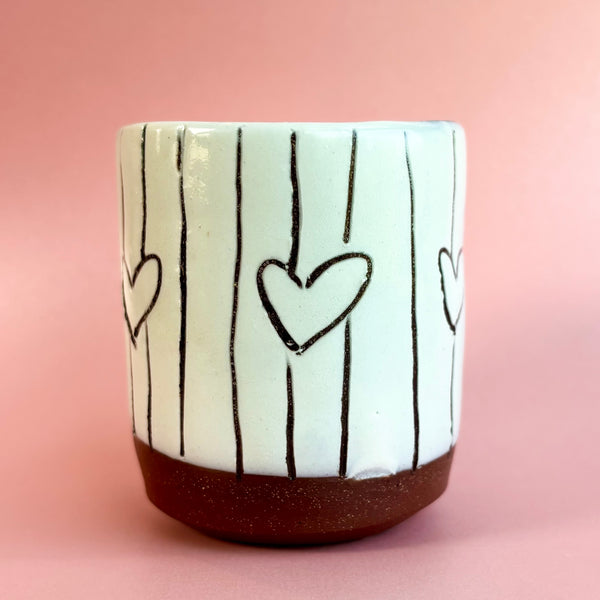 Handmade Ceramic Heart Stripe Espresso Cup - Freshie & Zero Studio Shop