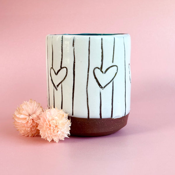 Handmade Ceramic Heart Stripe Espresso Cup - Freshie & Zero Studio Shop