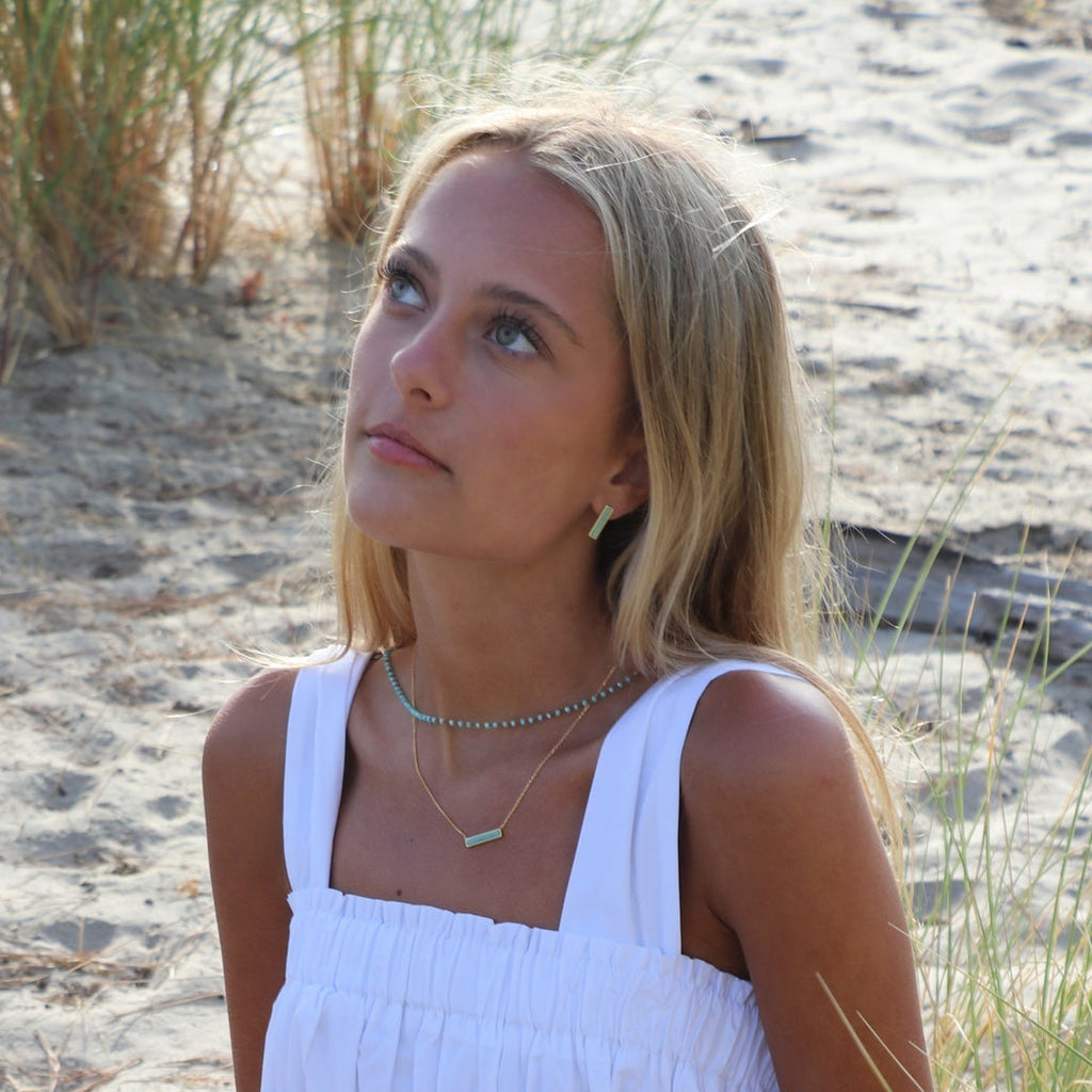 Turquoise Bar Gold Stud Earrings - Freshie & Zero Studio Shop