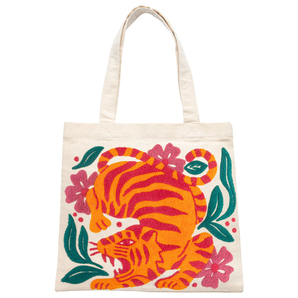 Tiger Embroidered Canvas Tote - Freshie & Zero Studio Shop