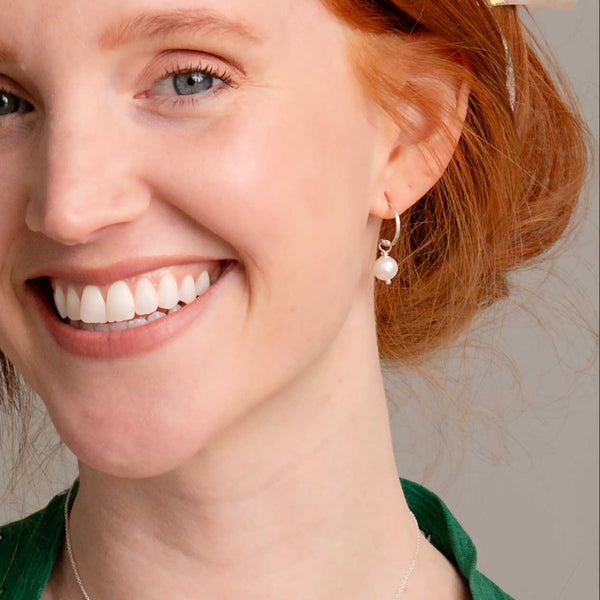 ella huggie hoops with white pearl - Freshie & Zero Studio Shop