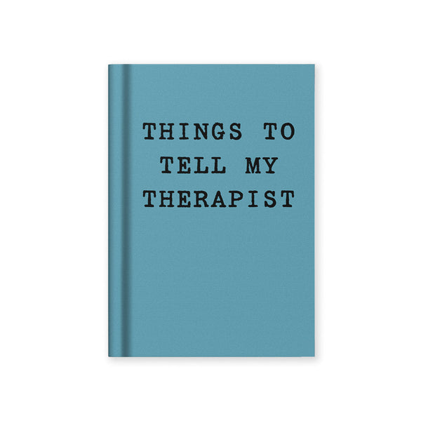 Mini fabric hardback notebook from Ohh Deer titled "Things to Tell My Therapist," featuring a colorful cover design.