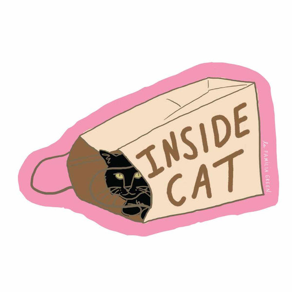 black cat hiding in paper bag sticker