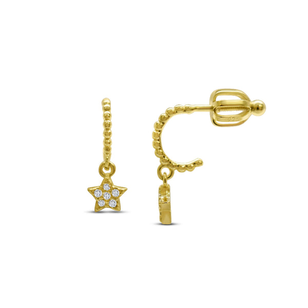 Tweens + Teens Earrings: Gold Half Hoop Star Dangle - Freshie & Zero Studio Shop