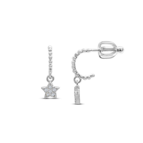 Tweens + Teens Earrings: Silver Half Hoop Star Dangle - Freshie & Zero Studio Shop
