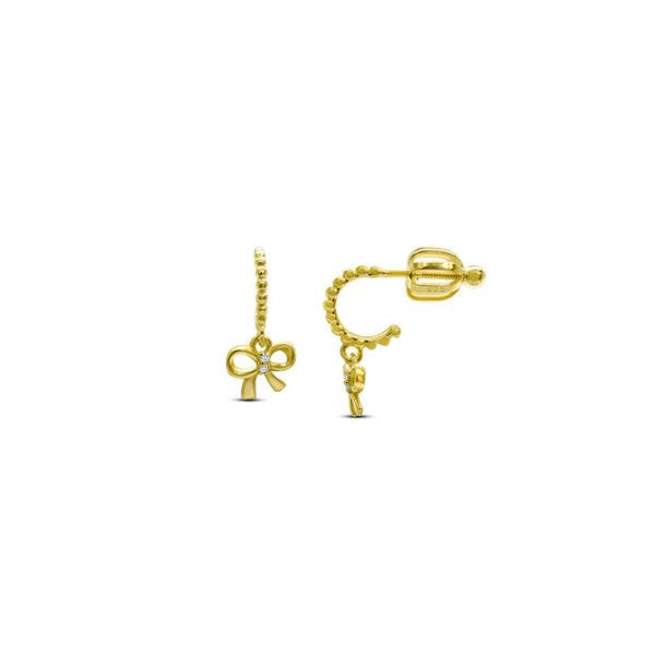 Tweens + Teens Earrings: Gold Half Hoop Bow Drop - Freshie & Zero Studio Shop