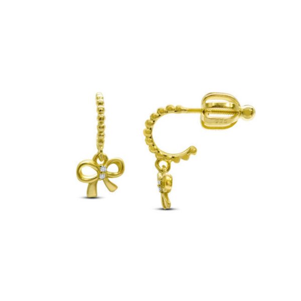 Tweens + Teens Earrings: Gold Half Hoop Bow Drop - Freshie & Zero Studio Shop