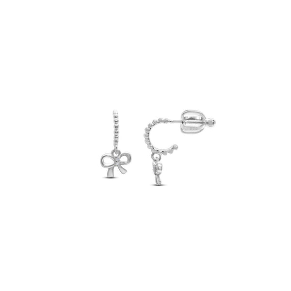 Tweens + Teens Earrings: Silver Half Hoop Bow Drop - Freshie & Zero Studio Shop