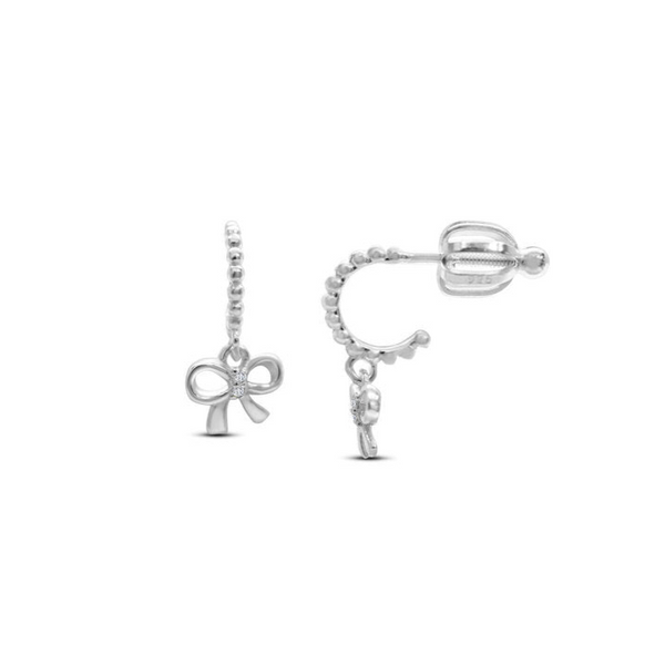 Tweens + Teens Earrings: Silver Half Hoop Bow Drop - Freshie & Zero Studio Shop