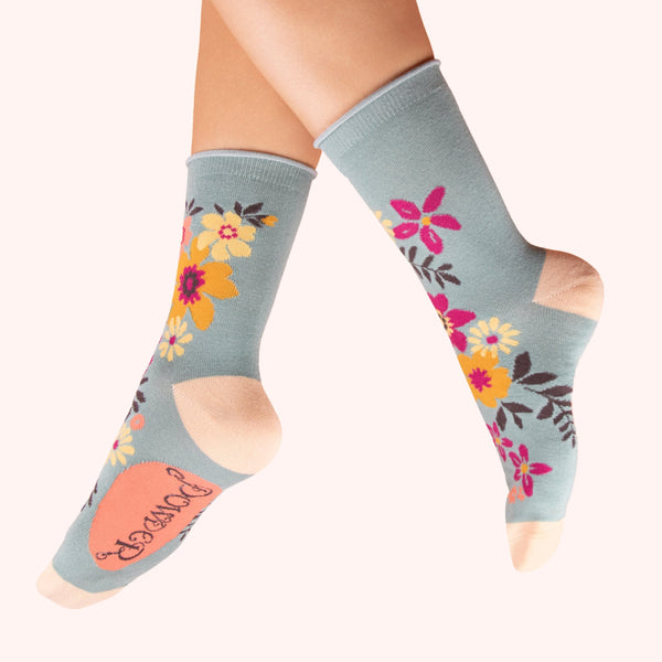 Ladies' Socks - Floral Spray, Ice - Freshie & Zero Studio Shop