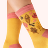 Ladies' Socks - Happy Leaves, Mustard Yellow - Freshie & Zero Studio Shop