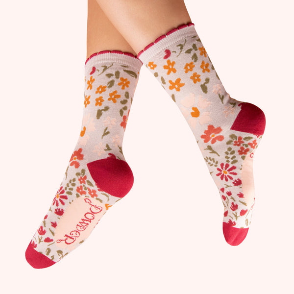 Ladies' Socks - Flower Meadow, Cream - Freshie & Zero Studio Shop