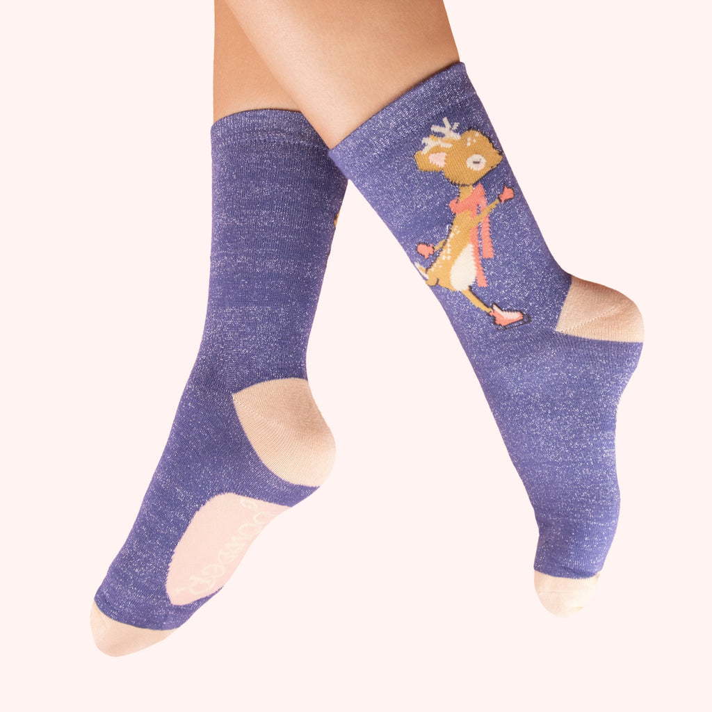 Glitter Socks - Skating Deer - Freshie & Zero Studio Shop