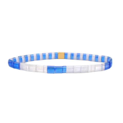 Stia Couture Keep Going Morse Code Tila bracelet with small bead details and engraved message for inspiration.