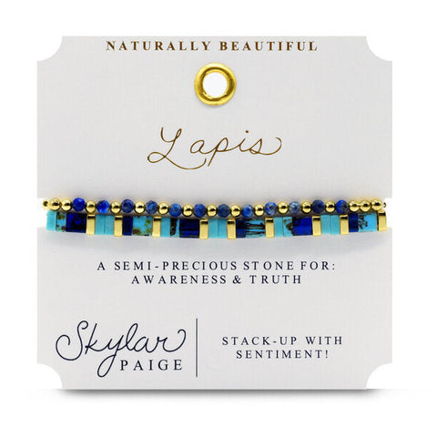 Healing stone bracelet set featuring Lapis Lazuli beads by Stia Couture, displayed on a neutral background.