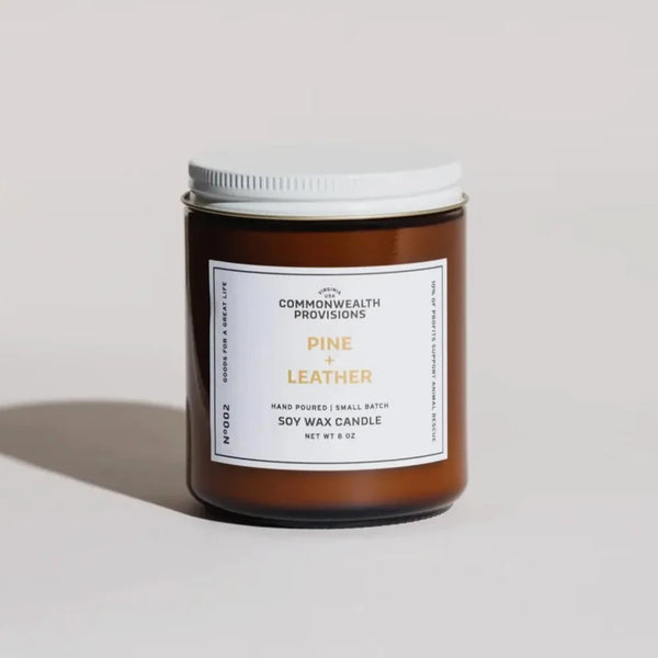 Pine + Leather Soy Candle - Commonwealth Provisions - Freshie & Zero Studio Shop