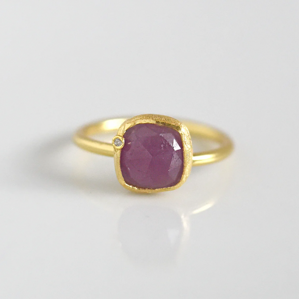 Pink Sapphire Cushion Ring with Diamond by Felix Z - Freshie & Zero Studio Shop