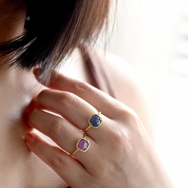 Pink Sapphire Gold Cushion Ring with Diamond - Freshie & Zero Studio Shop
