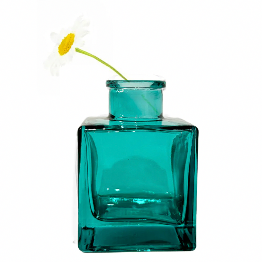 Mini Glass Square Bud Vase - Blue Green - Freshie & Zero Studio Shop