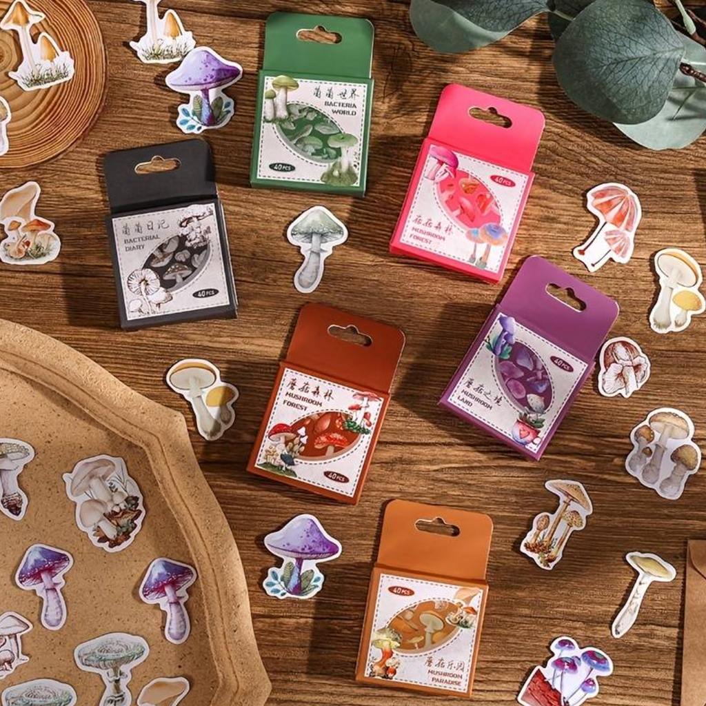 Little Box of Kawaii Paper Stickers: Mushroom Forest Brown - Freshie & Zero Studio Shop