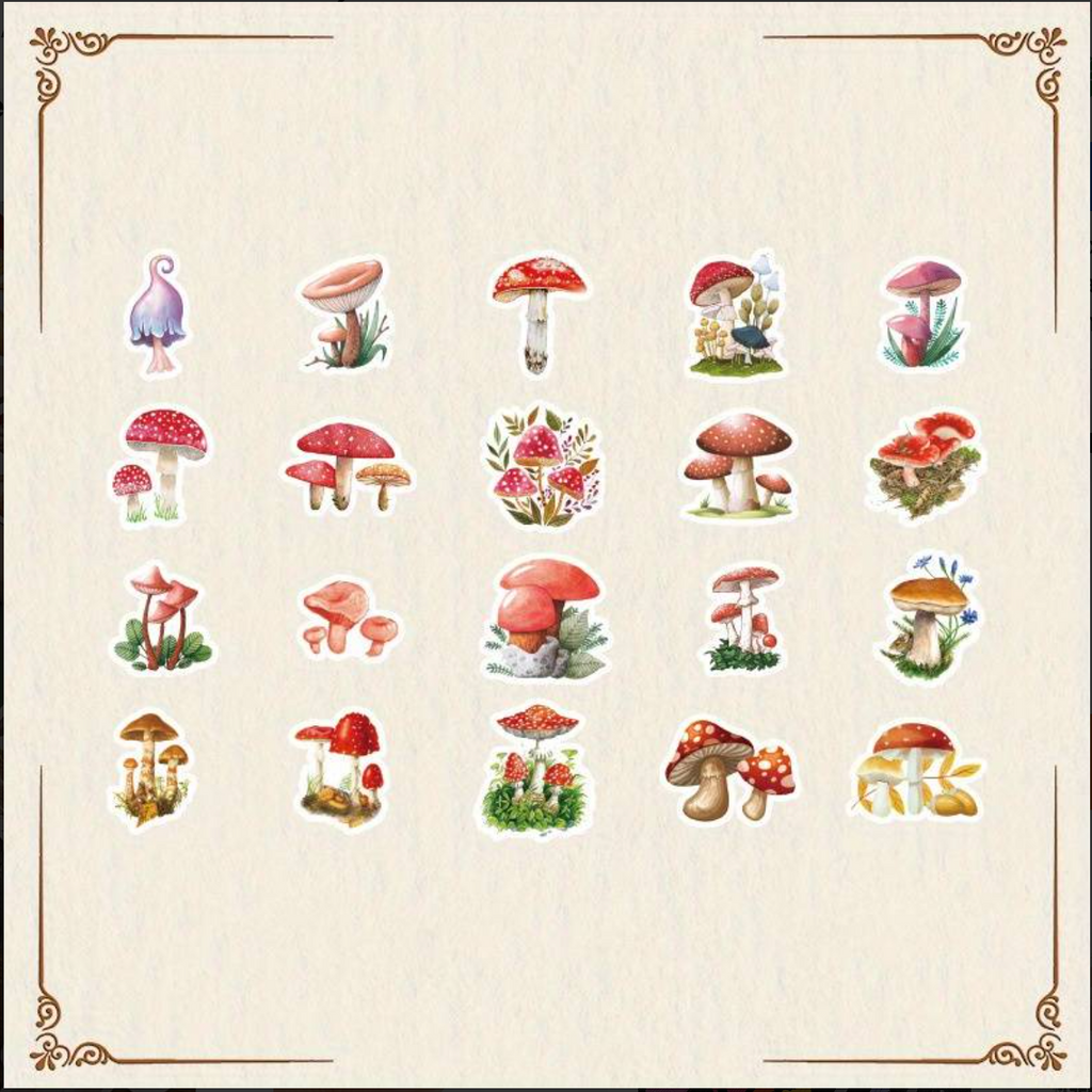 Little Box of Kawaii Paper Stickers: Mushroom Forest Brown - Freshie & Zero Studio Shop