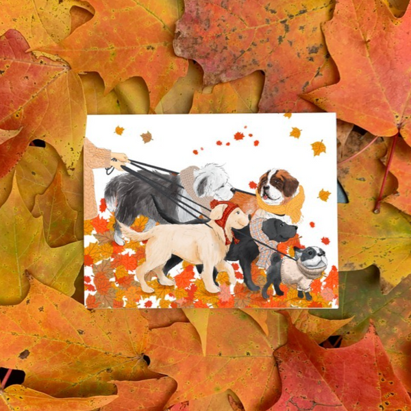 Fall Dog Walk Greeting Card - Freshie & Zero Studio Shop