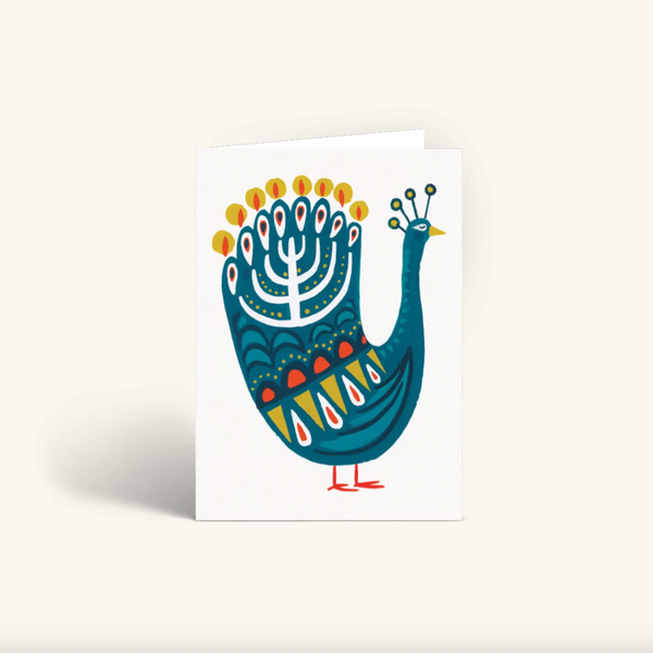 Hanukkah Card: Peacock - Freshie & Zero Studio Shop