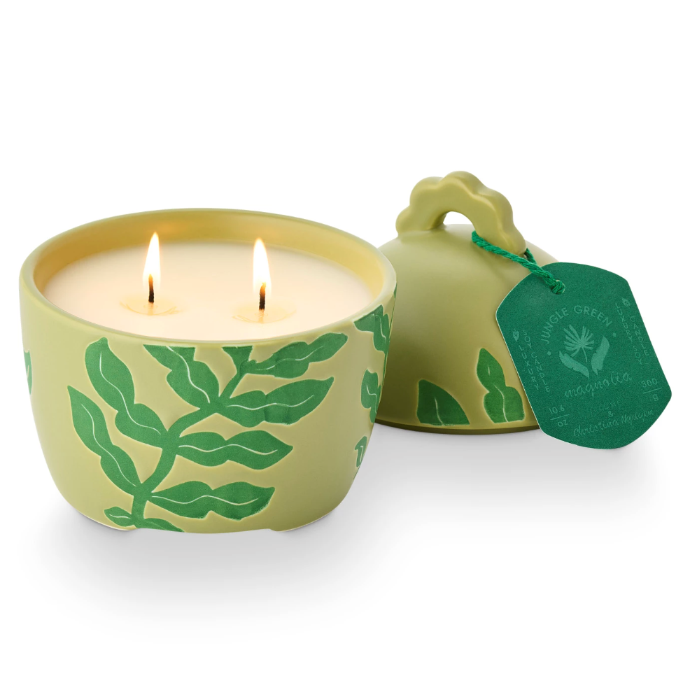 Jungle Green Magnolia Lidded Ceramic - Freshie & Zero Studio Shop